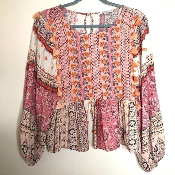 American Eagle tassel boho peasant blouse - Picture 1 of 5